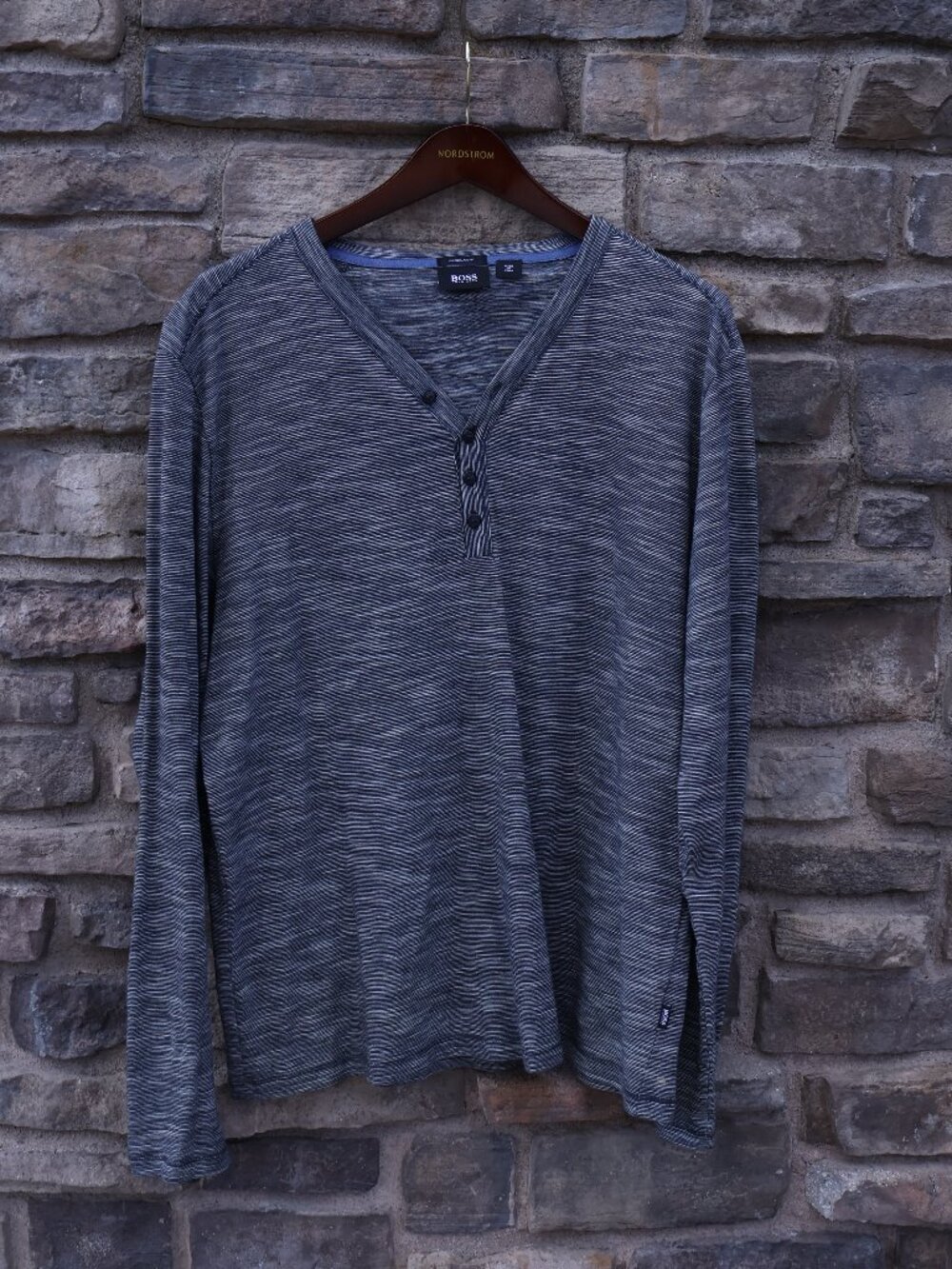 BOSS Hugo Boss Men’s Gray Micro-Stripe Long-Sleeve Henley